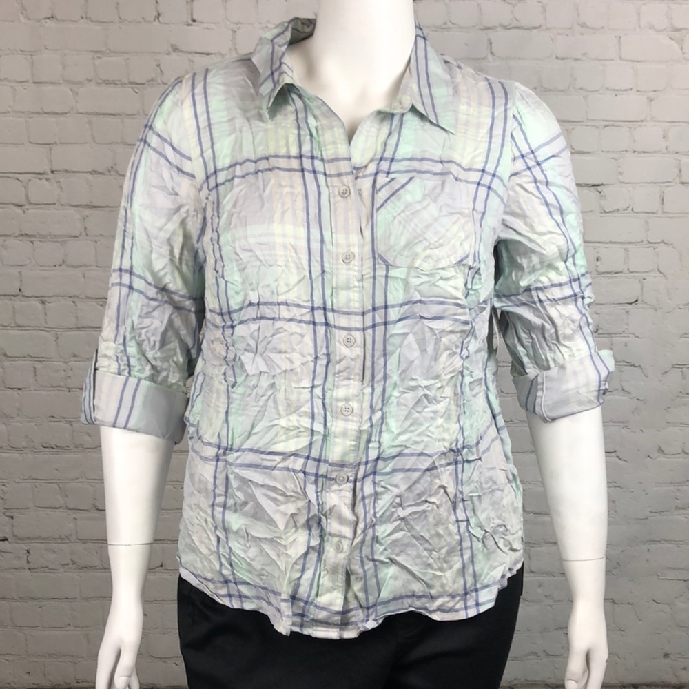 0X 1X 2X 3X Style & Co Mint Plaid Utility Shirt - Picture 2 of 6